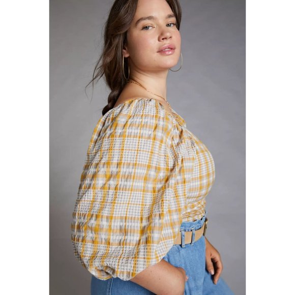 Anthropologie Maeve Checked Square-Neck Blouse - Picture 5 of 11